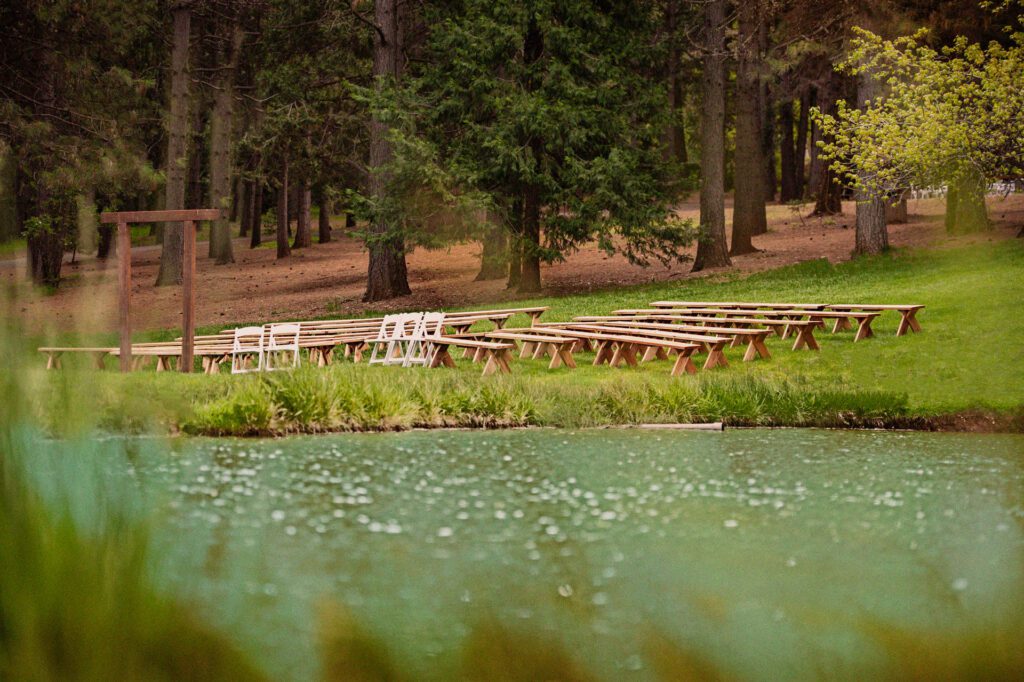 Apple Hill's wedding venue and outdoor pond.